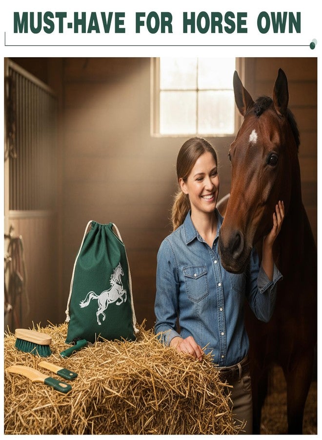 Abbylike 12 Pieces Horse Grooming Kit Racing Festival Tack Room Supplies Horse Brush Sets Equine Care Cleaning Kit Shedding Grooming Massaging Tools (Khaki and Green) - Image 3